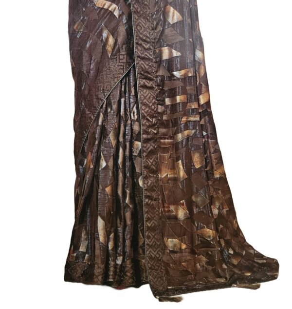 Women's Shimmer Chiffon Sequence sparkly work Saree With Unstitched Blouse Piece , Brown color (Pack of one) - Image 2