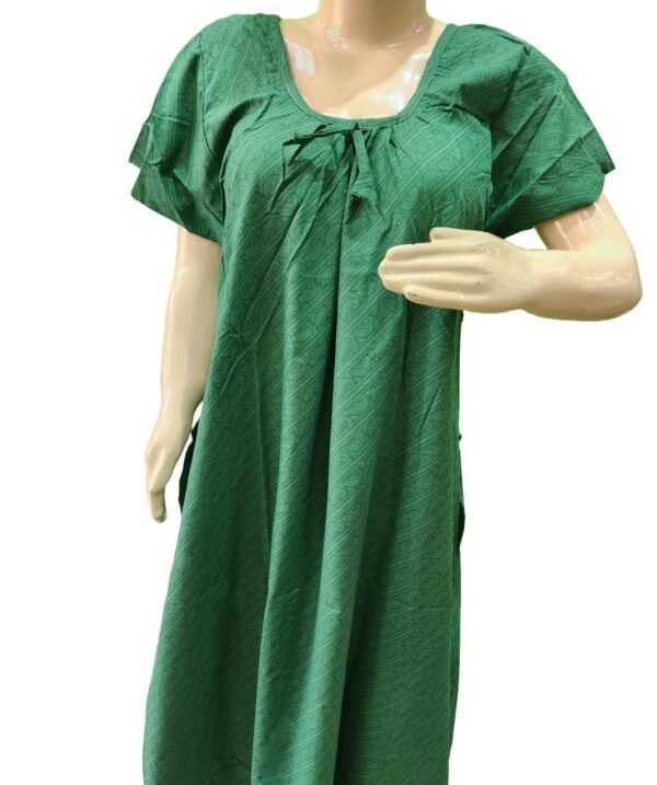 Women Cotton Blend Printed Maxi Nightdress Maxi - Green(XL) - Image 3