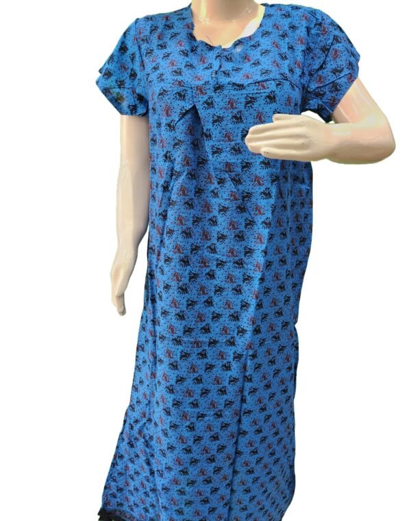Women Cotton Blend Printed Maxi Nightdress Maxi - Blue(XL) - Image 3
