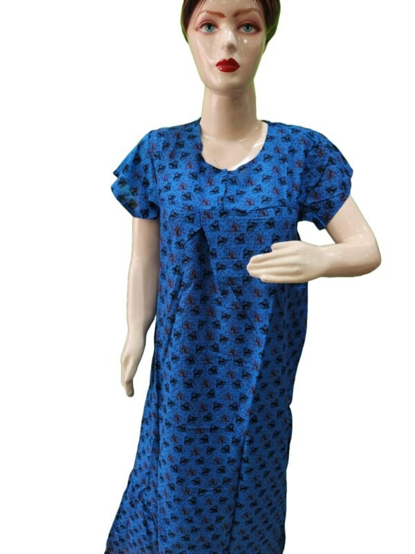 Women Cotton Blend Printed Maxi Nightdress Maxi - Blue(XL)