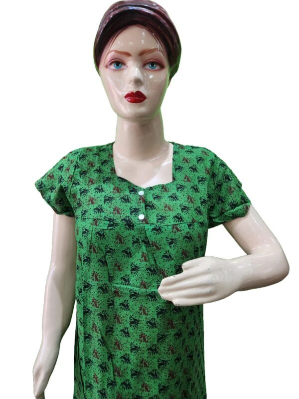 Women Cotton Blend Printed Maxi Nightdress Maxi - Green(XL)