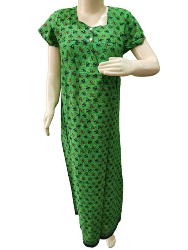 Women Cotton Blend Printed Maxi Nightdress Maxi - Green(XL) - Image 2