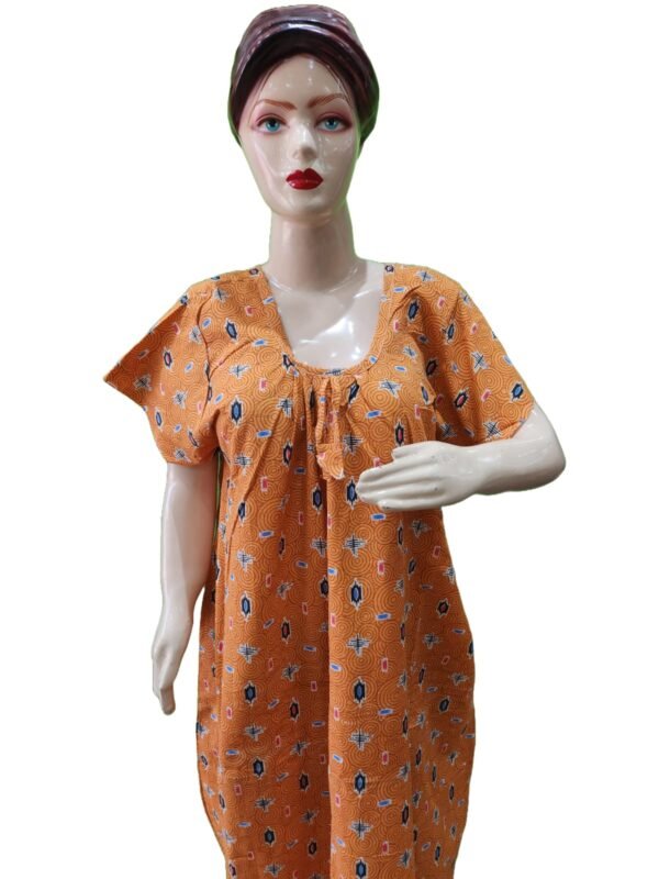 Women Cotton Blend Printed Maxi Nightdress Maxi - Mustard (XL)