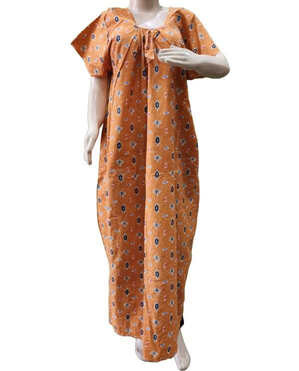 Women Cotton Blend Printed Maxi Nightdress Maxi - Mustard (XL) - Image 4