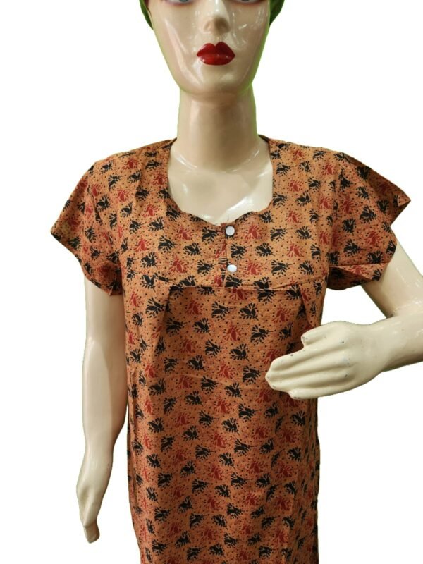 Women Cotton Blend Printed Maxi Nightdress Maxi - Dark Mustard (XL)