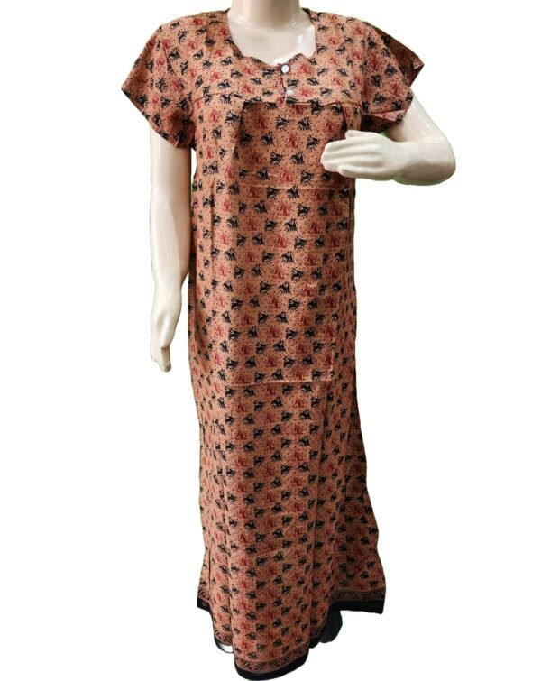 Women Cotton Blend Printed Maxi Nightdress Maxi - Dark Mustard (XL) - Image 4
