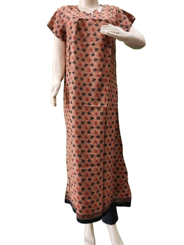Women Cotton Blend Printed Maxi Nightdress Maxi - Dark Mustard (XL) - Image 2