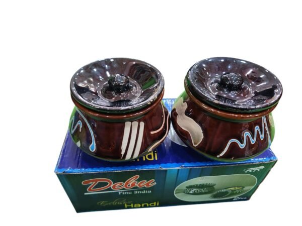 Beautiful Ceramic Handi (250 ml) – Set of 2 || Brown Handis - Image 2