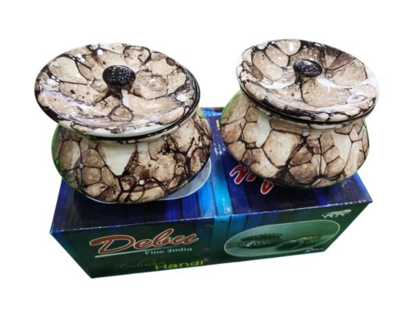 Debu Beautiful Ceramic Handi (250 ml) – Set of 2 || White-BrownHandis - Image 2