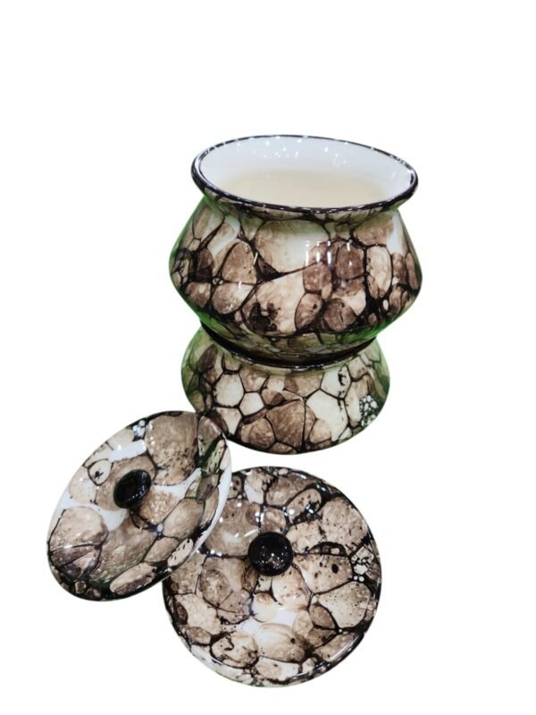 Debu Beautiful Ceramic Handi (250 ml) – Set of 2 || White-BrownHandis - Image 3