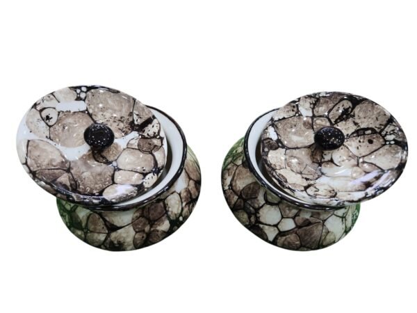 Debu Beautiful Ceramic Handi (250 ml) – Set of 2 || White-BrownHandis
