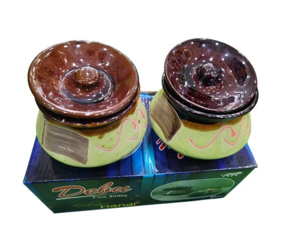 Debu Beautiful Ceramic Handi (250 ml) – Set of 2 || Green Handis