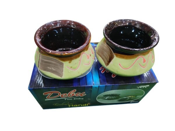 Debu Beautiful Ceramic Handi (250 ml) – Set of 2 || Green Handis - Image 5