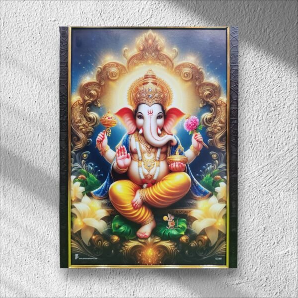 Shri Ganesh Ji Wall Painting with Frame 19 inch x 13 inch Painting (With Frame) - Image 2