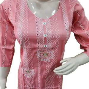 Ankyayi Pink kurti with white flower golden work(kurta only)