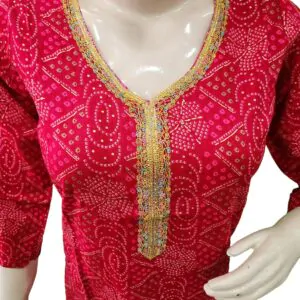 Bandhej design kurti with golden Lace work (kurta only)