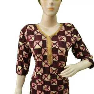 Beautiful print kurti with golden Lace work (kurta only)