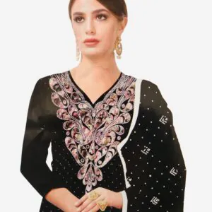 Black Beauty heavy Jarkhan Sparkling Party wearing Unstitched Georgette Suit With Dupatta