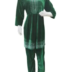 Jivika Women Green Latest Velvet Cord Set with stone work traditional occasions w (Top and Bottom) (Set of 1)