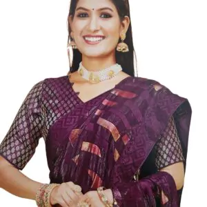 Women's Shimmer Chiffon Sequence sparkly work Saree With Unstitched Blouse Piece , Purple color (Pack of one)