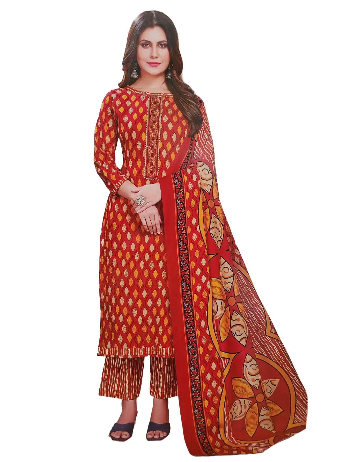Adrika Fashionable Women Cotton Salwar Suit Dress Material With Dupatta, Unstitched Traditional Suit Set Cotton Unstitched Salwar Suit Dress Material
