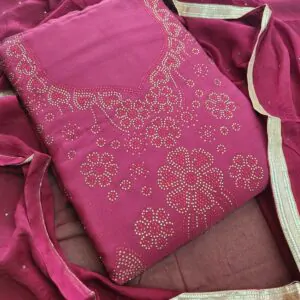 Women Chiffon Salwar Suit Dress Material With Dupatta, Unstitched Traditional Salwar Suit Dress Material Rani color