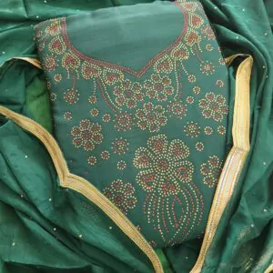 Women Chiffon Salwar Suit Dress Material With Dupatta, Unstitched Traditional Salwar Suit Dress Material Emerald Green color