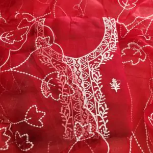 Miss Ethnik Women's Organza UnStitched Top With Unstitched Santoon Bottom and Organza Dupatta Embroidered Straight Kurta Dress Material