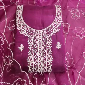 Women's Organza UnStitched Top With Unstitched Santoon Bottom and Organza Dupatta Embroidered Straight Kurta Dress Material