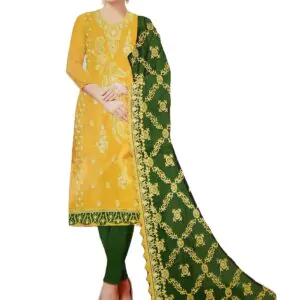 Women Georgette Salwar Suit Dress Material With Heavily worked Dupatta, Unstitched Traditional Salwar Suit Dress Material Yellow Green color combination