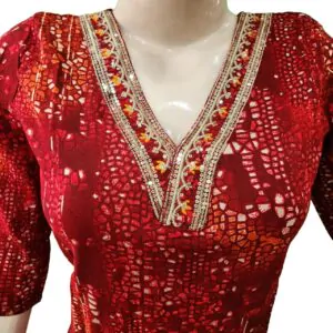 Ankyayi Red kurti with white flower golden work(kurta only)