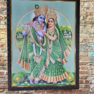 Radha Krishna Framed Art Print for Room Decor Digital Reprint 17 inch x 13 inch Painting (With Frame)