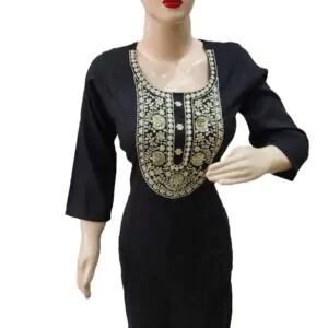 Black kurti for women with gola embroidery work (kurta only) blend cotton