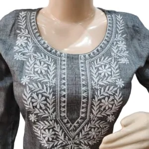 Simple grey kurti with white embroidery work(kurta only), blend cotton , single