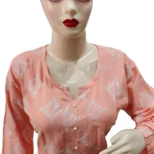 Beautiful pink kurti sparkly print with moti work(kurta only), blend cotton , single