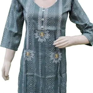 Women grey kurti with attractive print (kurta only) for office and daily use blend cotton