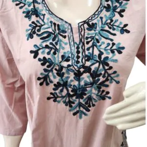 Womens & Girls Casual Regular Short Kurti Top Blend Cotton Embroidery Work (Bust Size : 40 in, Size Length: 44 in)