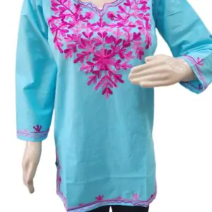 Womens & Girls Casual Regular Short Kurti Top Blend Cotton Embroidery Work (Bust Size : 40 in, Size Length: 44 in)