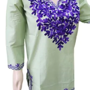 Womens & Girls Casual Regular Short Kurti Top Blend Cotton Embroidery Work (Bust Size : 40 in, Size Length: 44 in)