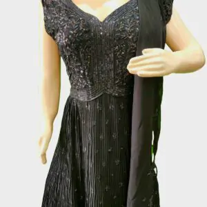 Embroidered Georgette Paisley Georgette Stitched Flared/A-line Gown /Anarkali Gown (Black) with dupatta set