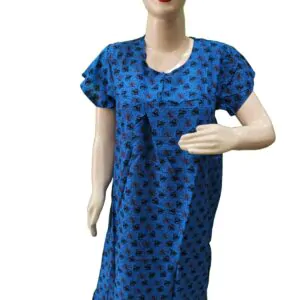 Women Cotton Blend Printed Maxi Nightdress Maxi - Blue(XL)