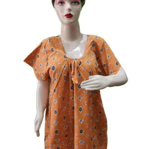 Women Cotton Blend Printed Maxi Nightdress Maxi - Mustard (XL)