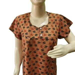 Women Cotton Blend Printed Maxi Nightdress Maxi - Dark Mustard (XL)