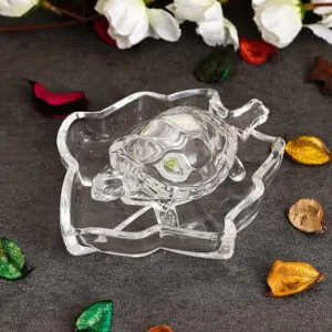 Vastu Feng Shui Crystal Turtle Tortoise with mapal Leaf Shape Plate for Good Luck Feng Shui Tortoise Turtle