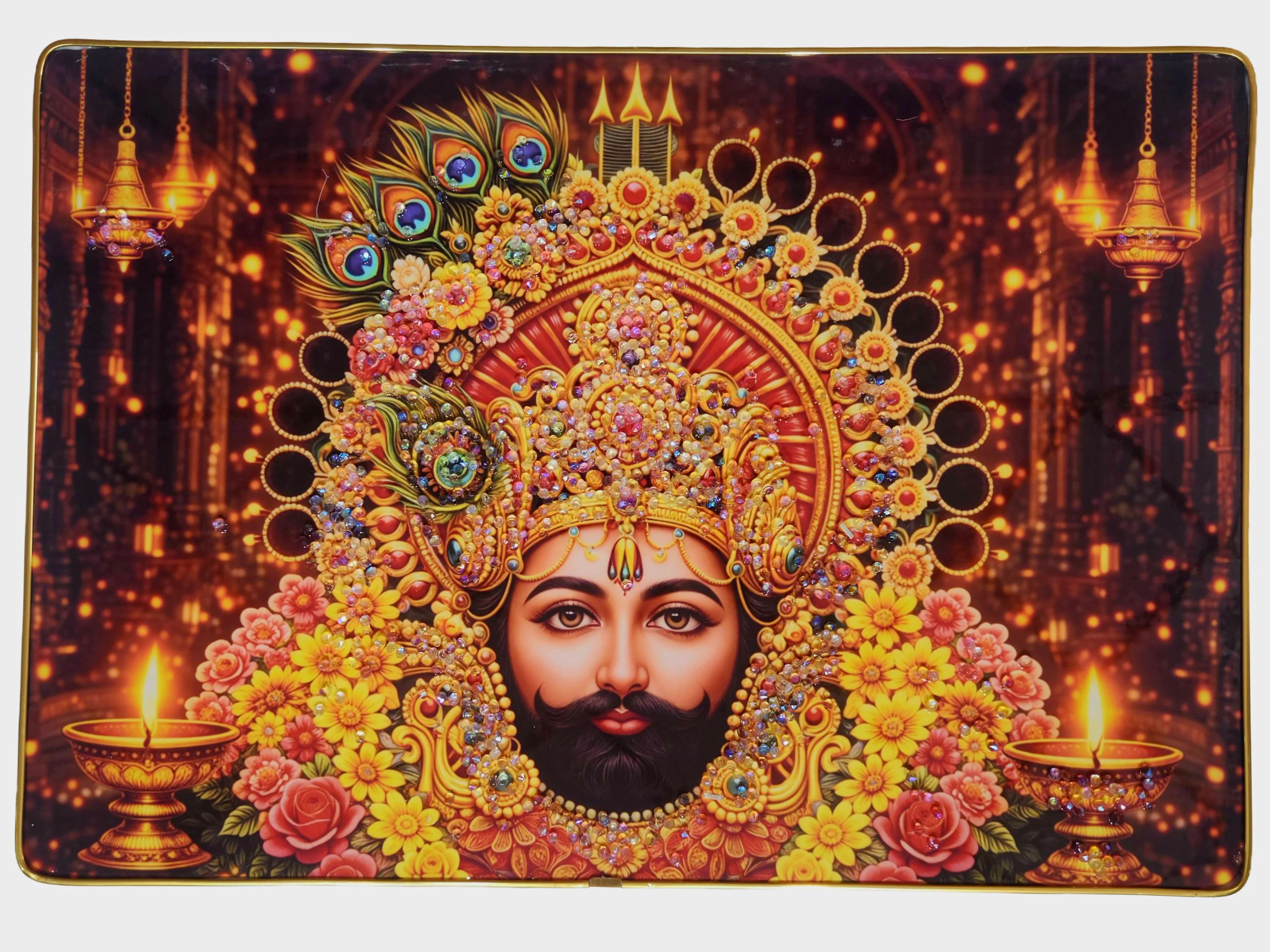 Khattu Shyam Baba crystal stone Painting Embedded with Golden Frame | Size 12 inch x 18 inch - Image 4