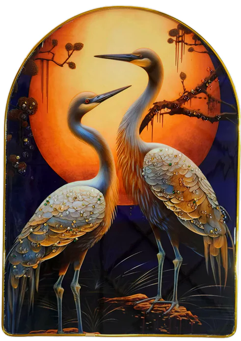 Premium Epoxy Glossy Crystal Crane Couple Painting with Gold Slim Frame | 3D Luxury Bird Wall Art for Home, Office & Living Room | Ready to Hang | 12 x 18 Inches - Image 5