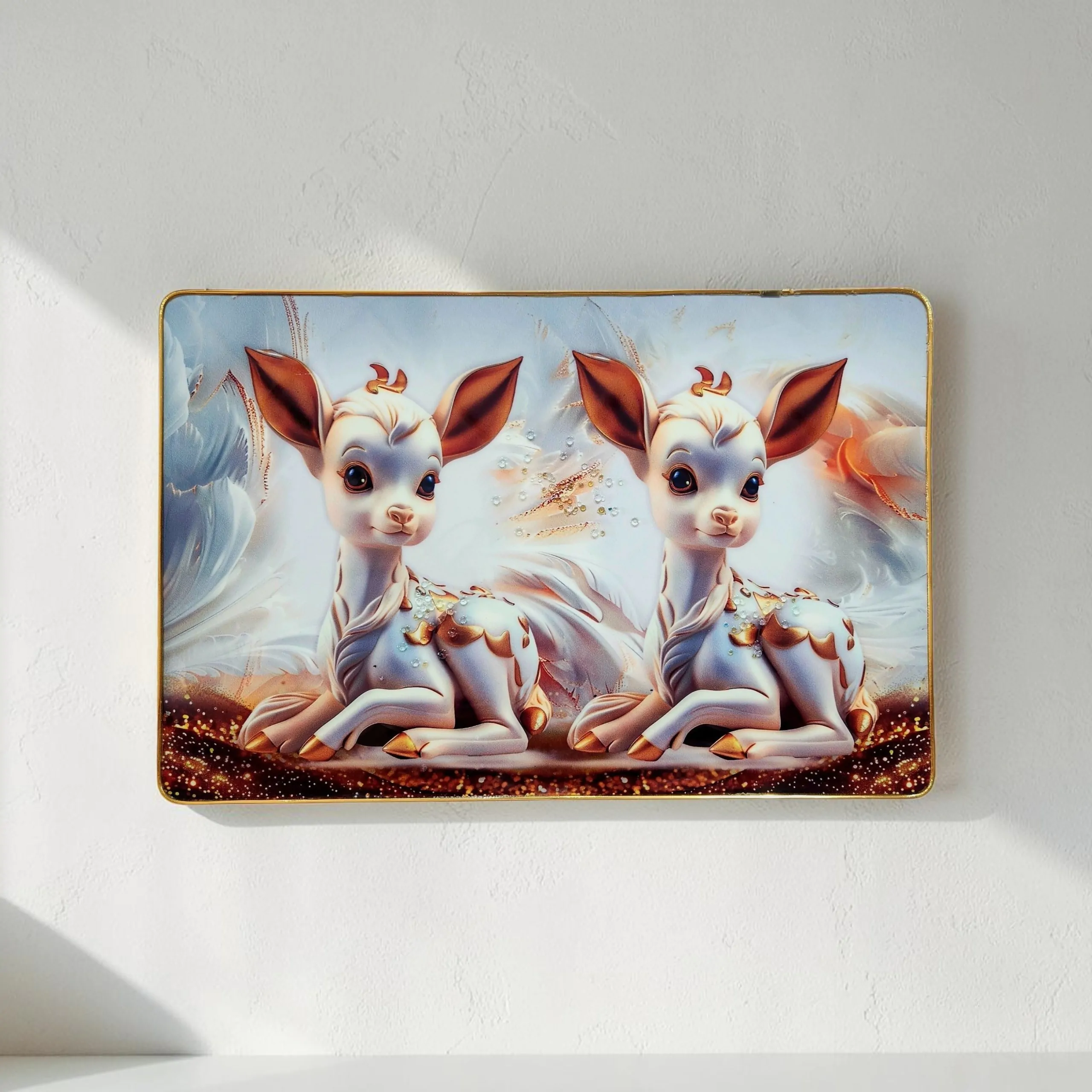 Premium Epoxy Glossy Crystal Cute Baby Deer Pair Painting with Gold Slim Frame | 3D Animal Wall Art for Home, Bedroom & Living Room | Ready to Hang | Size 18 inch x 12 inch - Image 4