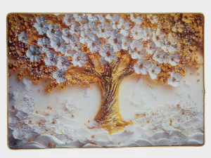 Premium Epoxy Glossy Crystal Tree of Life Painting with Gold Slim Frame | 3D Floral Wall Art for Home, Office & Temple | Ready to Hang | 18 x 12 Inches