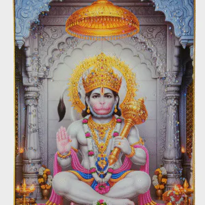 Crystal stone Spritual Painting Bajrangbali Lord Hanuman Embedded Golden Frame | Size 12 inch x 18 inch