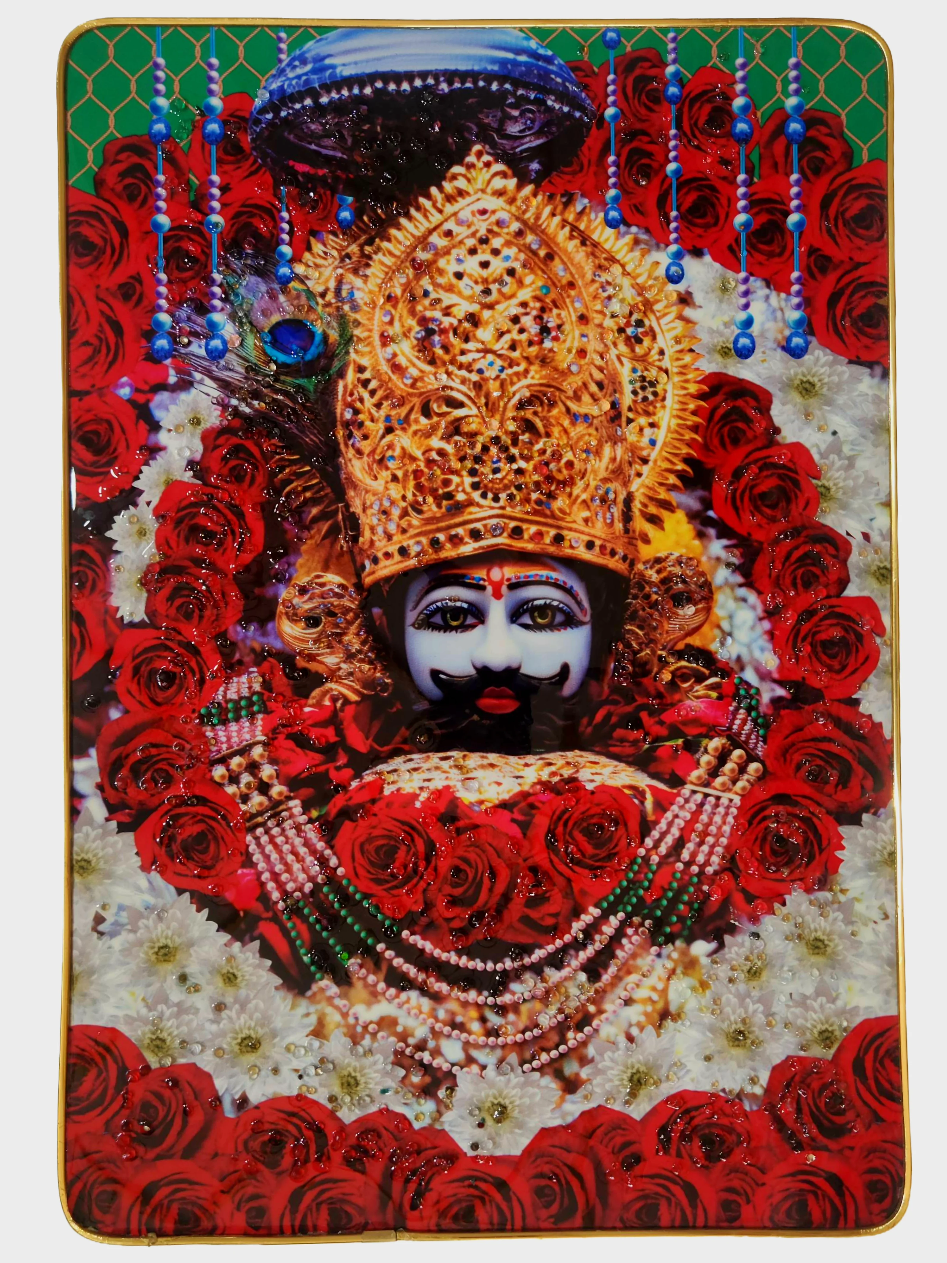 Khattu Shyam Baba crystal stone Painting Embedded with Golden Frame | Size 12 inch x 18 inch - Image 6
